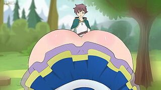 Аква носила слишком короткую юбку, чтобы соблазнить Казуму Хентай Мультфильм Пародия Божье благословение в этом чудесном мире! - порно видео